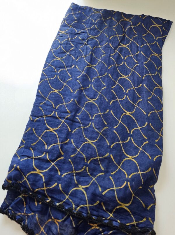 Dark Blue Wave Cotton Scarf 2yd x 2yd