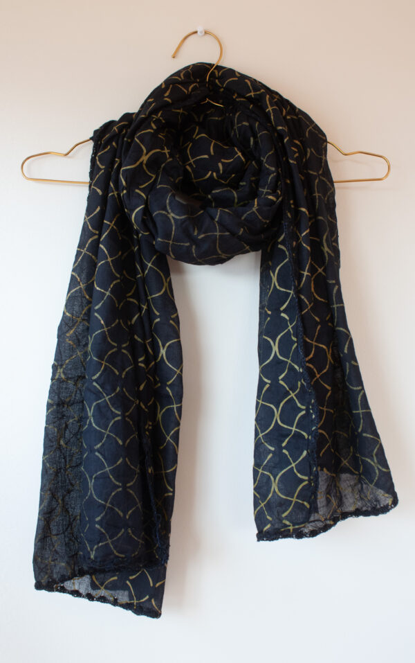 Black Wave Cotton Scarf 2yd x 2yd