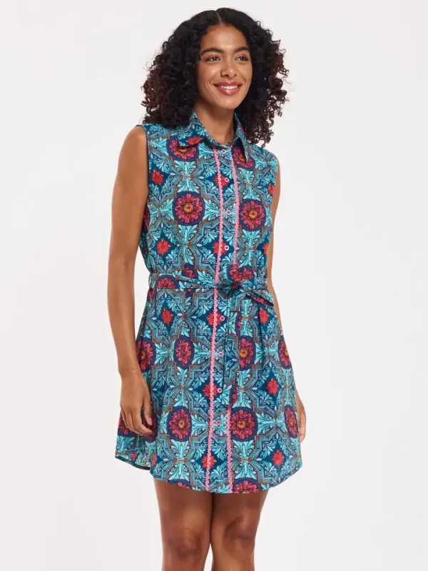 Carlotta Kaleidoscope Navy Green Pink Dress