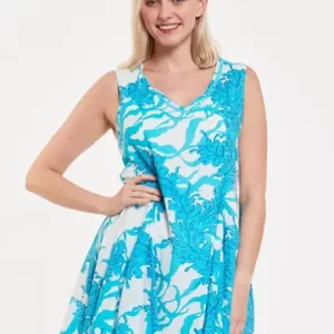 Enrica Cotton Big Coral White and Blue Dress