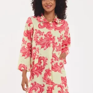 Gabriella Cotton Baroque Swirl Dress - Pistachio and Pink