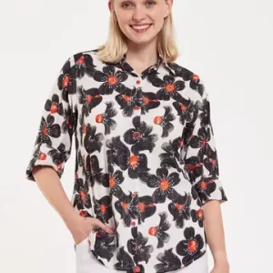 Rosalia Cotton Blooming Flower Black and White Blouse