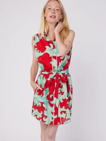 Carlotta Woven Cotton Dress - Red Mist