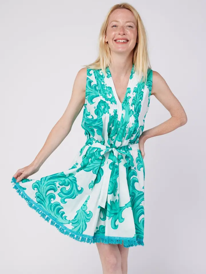 Felice Green and White Big Coral Dress