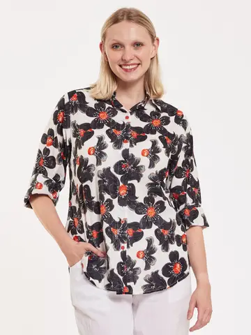 Rosalia Cotton Blooming Flower Black and White Blouse