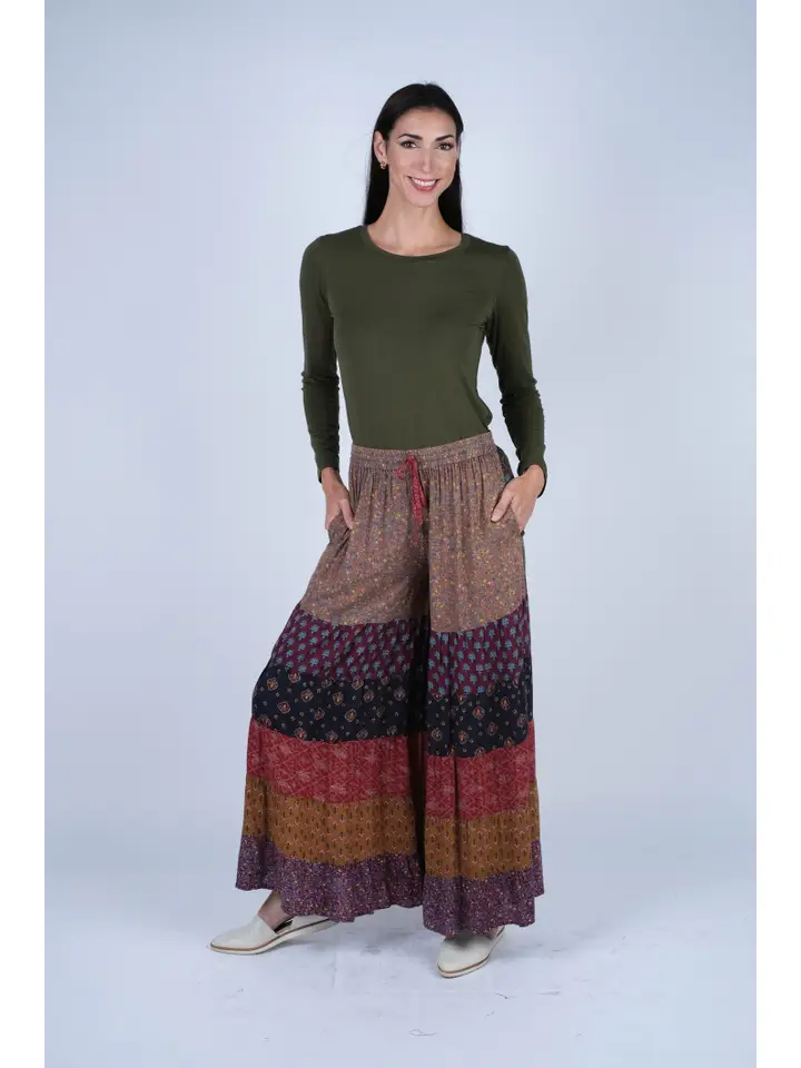 Bohemian Patchwork Wide-Leg Pants - Sunduz Pattu